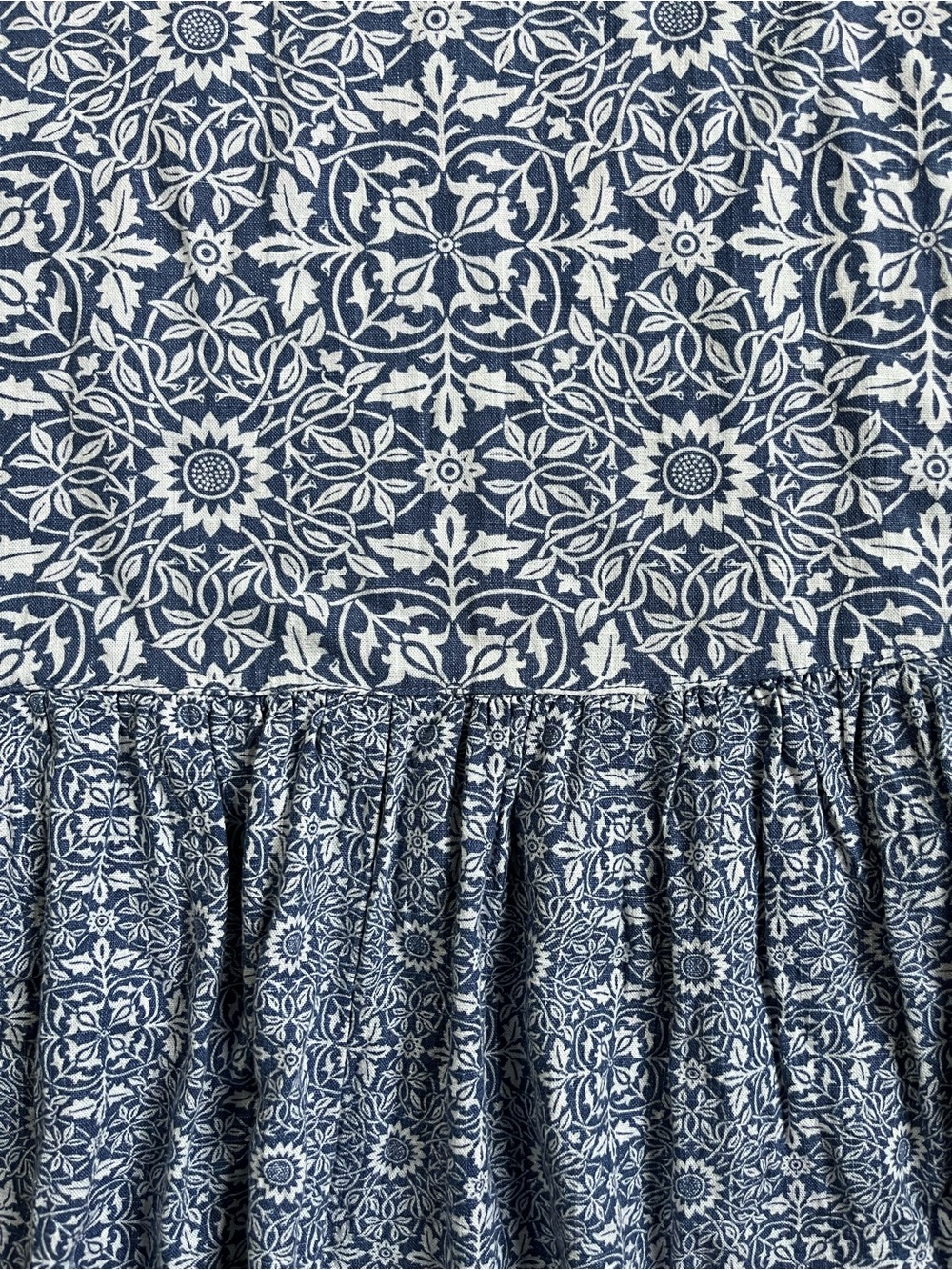 Next x Morris & Co. Blue Floral Print Ruffle Hem Mini Dress, 12 - Picture 3 of 5